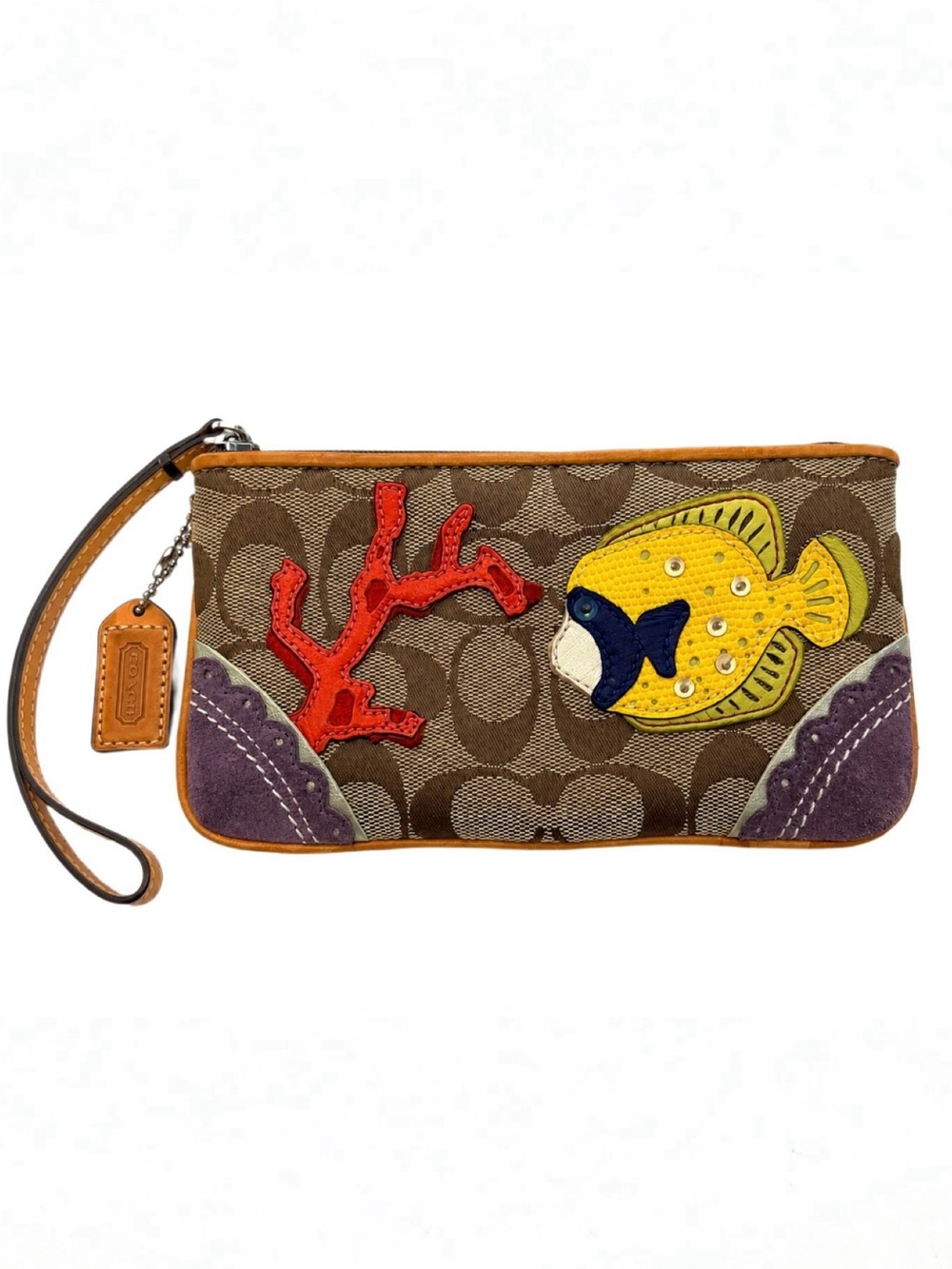 Coach Rare Limited Edition Signature Fish & Coral Appliqué Wristlet Y2K Coastal - Picture 3 of 15